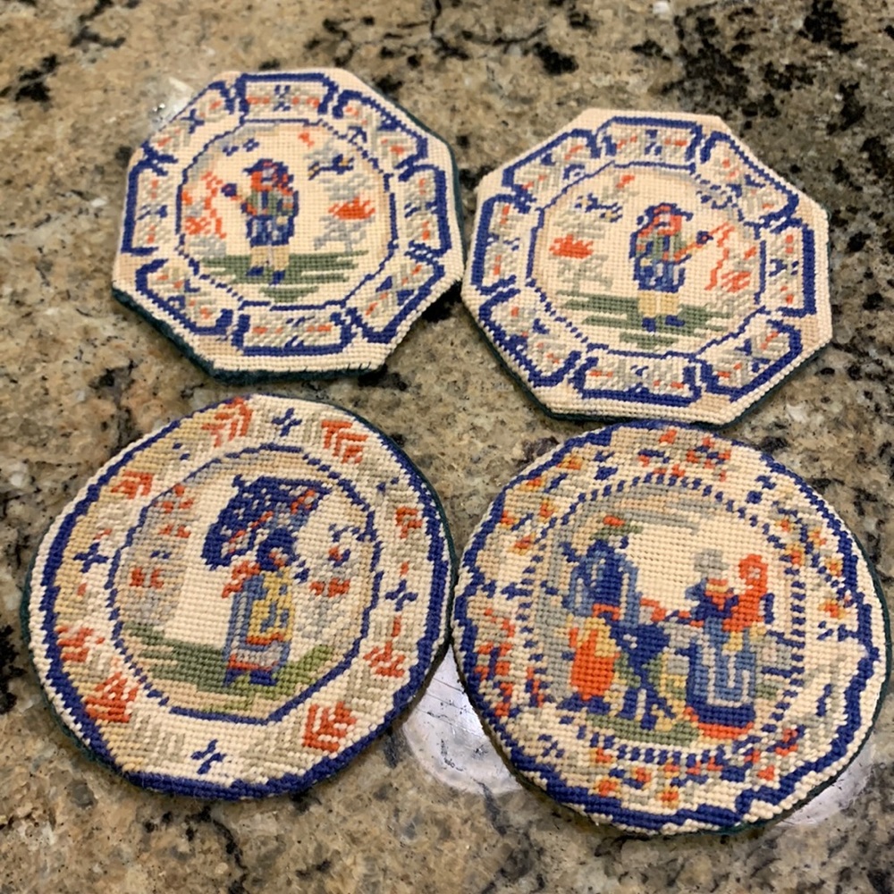 Set of 4 Vintage Beautiful needlepoint coasters 🔥 offers welcomed ❤️